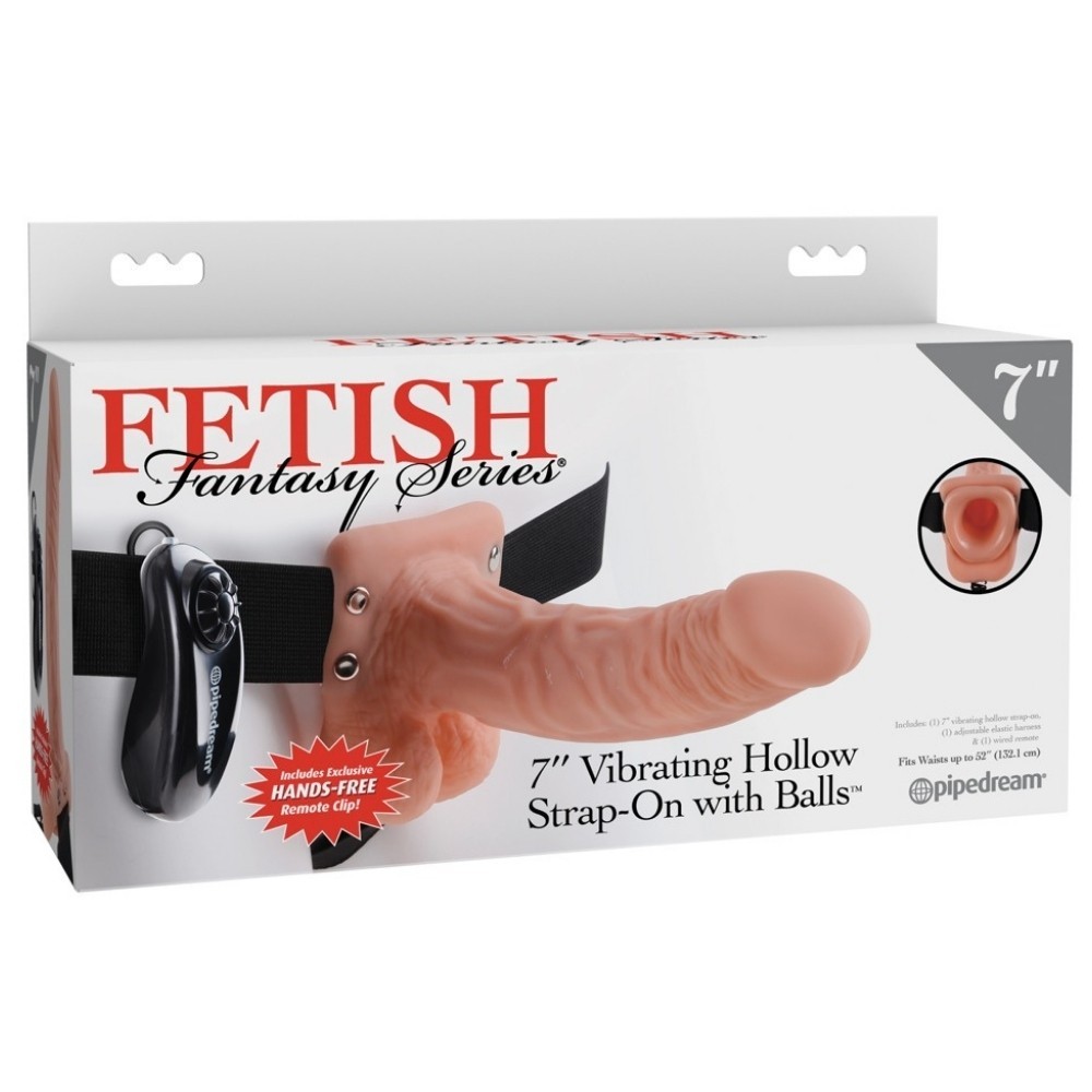 Pipedream Fetish Fantasy Series 7 Inch Vibrating Hollow Strap-On With Balls Flesh
