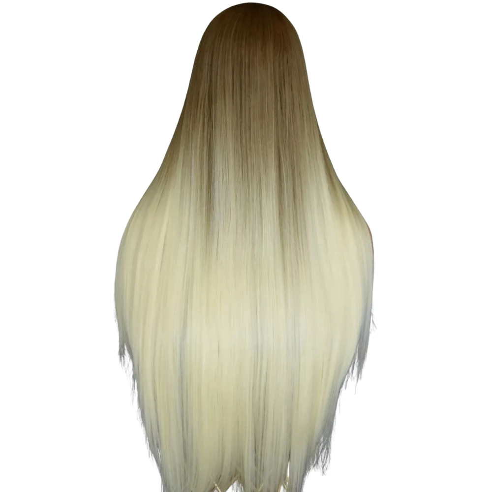 Başka Toupee Hair Kanekalon Fiber Uzun Boy Kumral ve Platin Saç Peruk