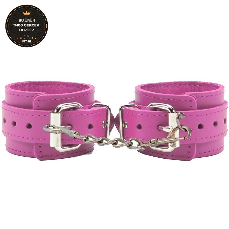 bAŞKa The Fetish Organic Leather Cuffs Hakiki Deri Fetiş Kelepçe-Pembe