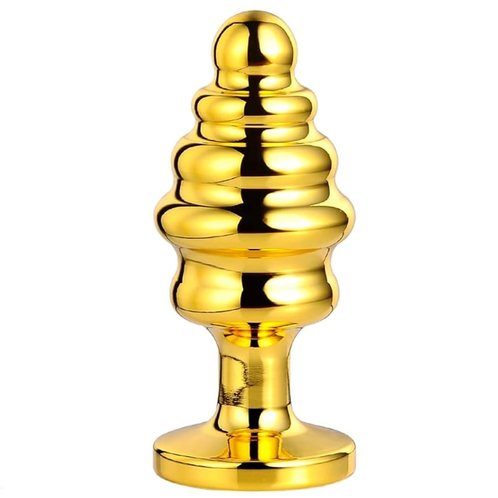 bAŞKa Anal Play Gold Ribbed Taşlı Metal Anal Plug Medium