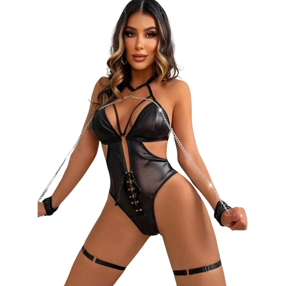 Başka Fantasy Dreams Lingerie Dreams Zincirli Bağlamalı Lateks Gecelik