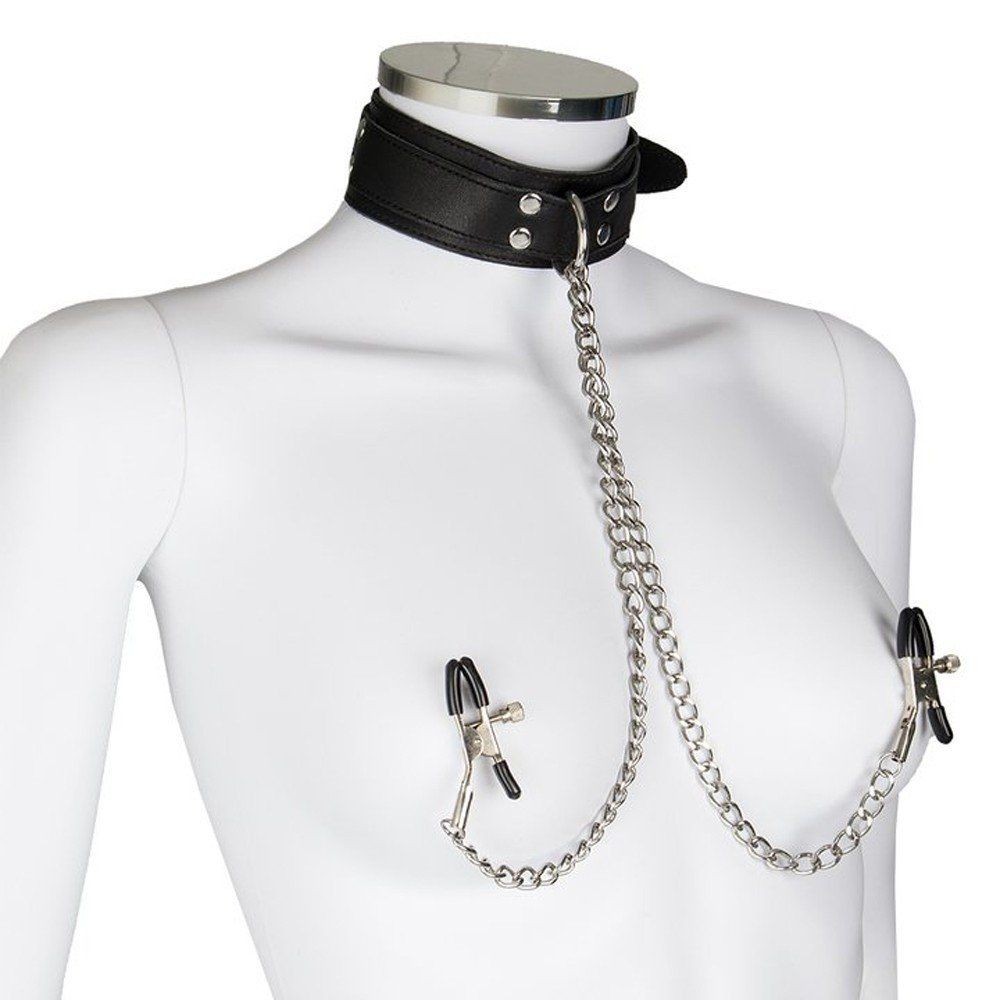 bAŞKa Fetish Fantasy Series Collar With Nipple Clamps Black Tasma ve Göğüs Klipsi