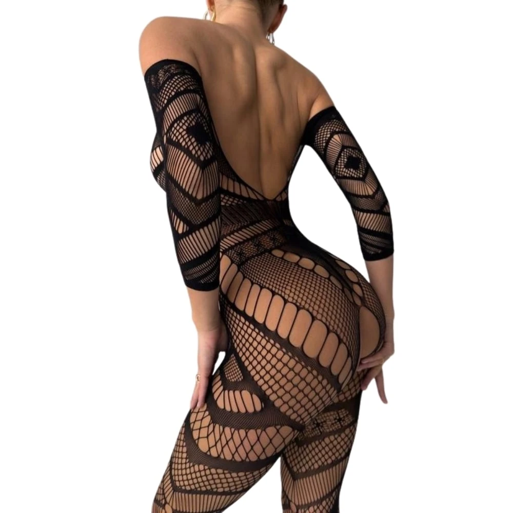 Başka Fantasy Wear Siyah Uzun Kollu Fantezi Vücut Çorabı