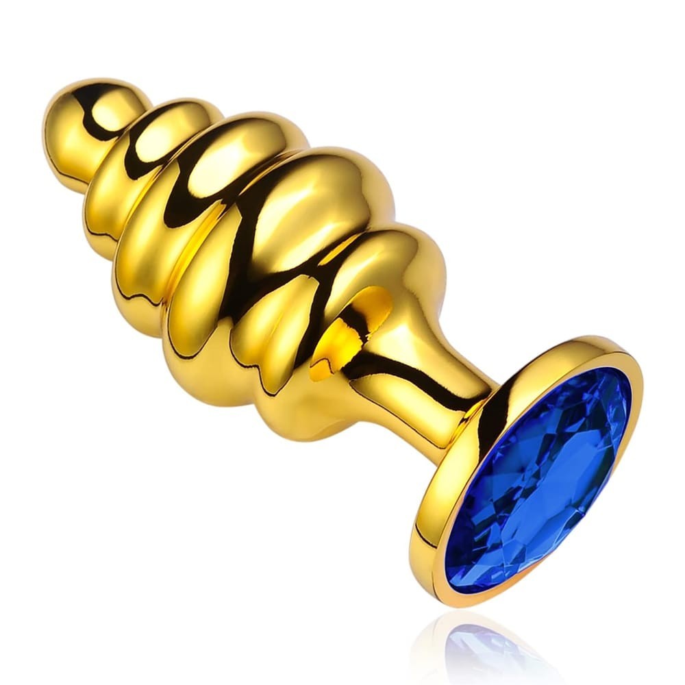 bAŞKa Anal Play Gold Ribbed Taşlı Metal Anal Plug Medium