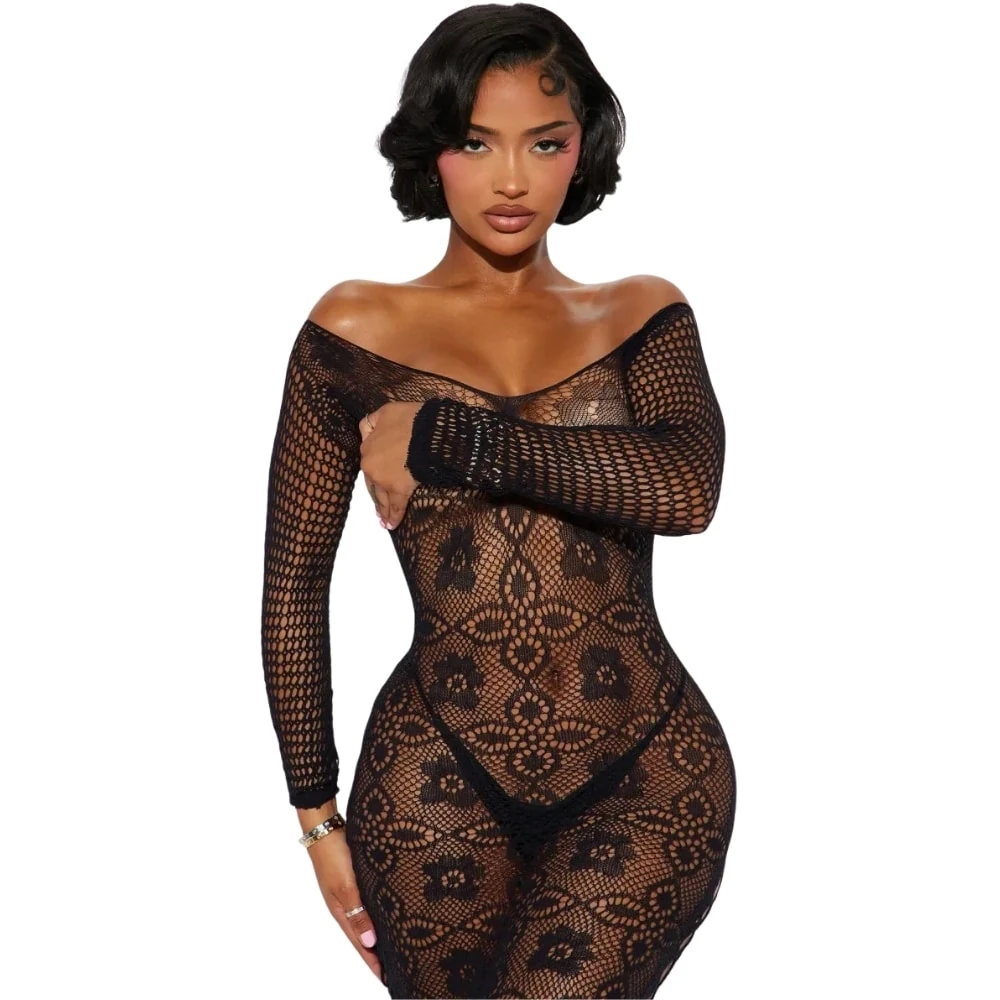 Başka Erotica Wear Özel Tasarım Dantelli Çicek Desenli Vücut Çorabı