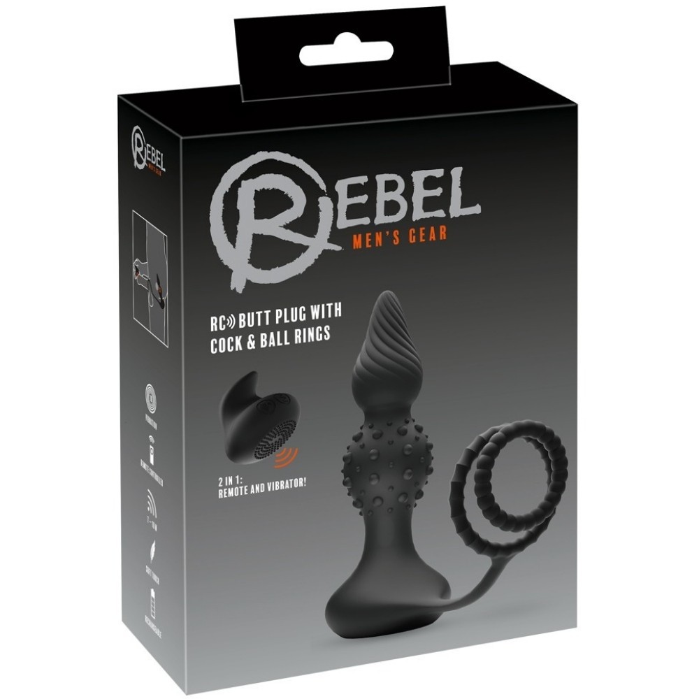 Rebel Men's Gear RC Butt Plug with Cock Ball Rings Anal Vibratör ve Penis Halkası