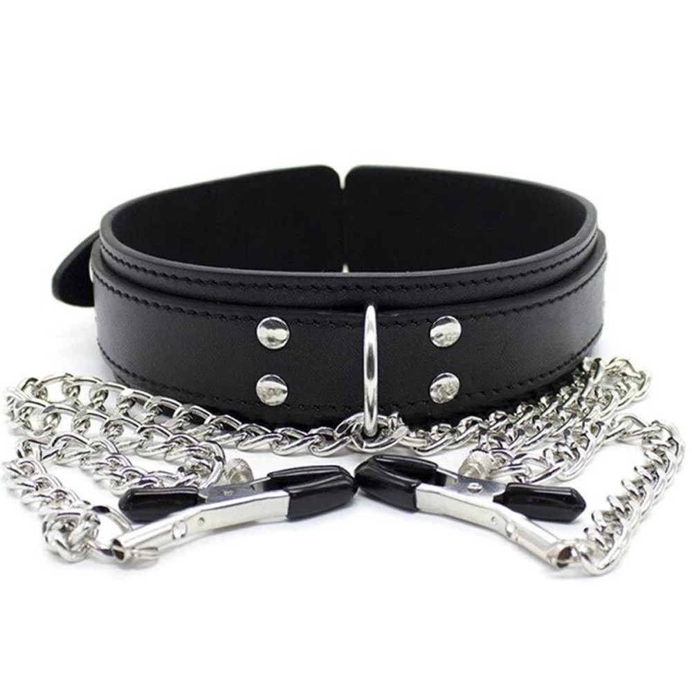 bAŞKa Fetish Fantasy Series Collar With Nipple Clamps Black Tasma ve Göğüs Klipsi