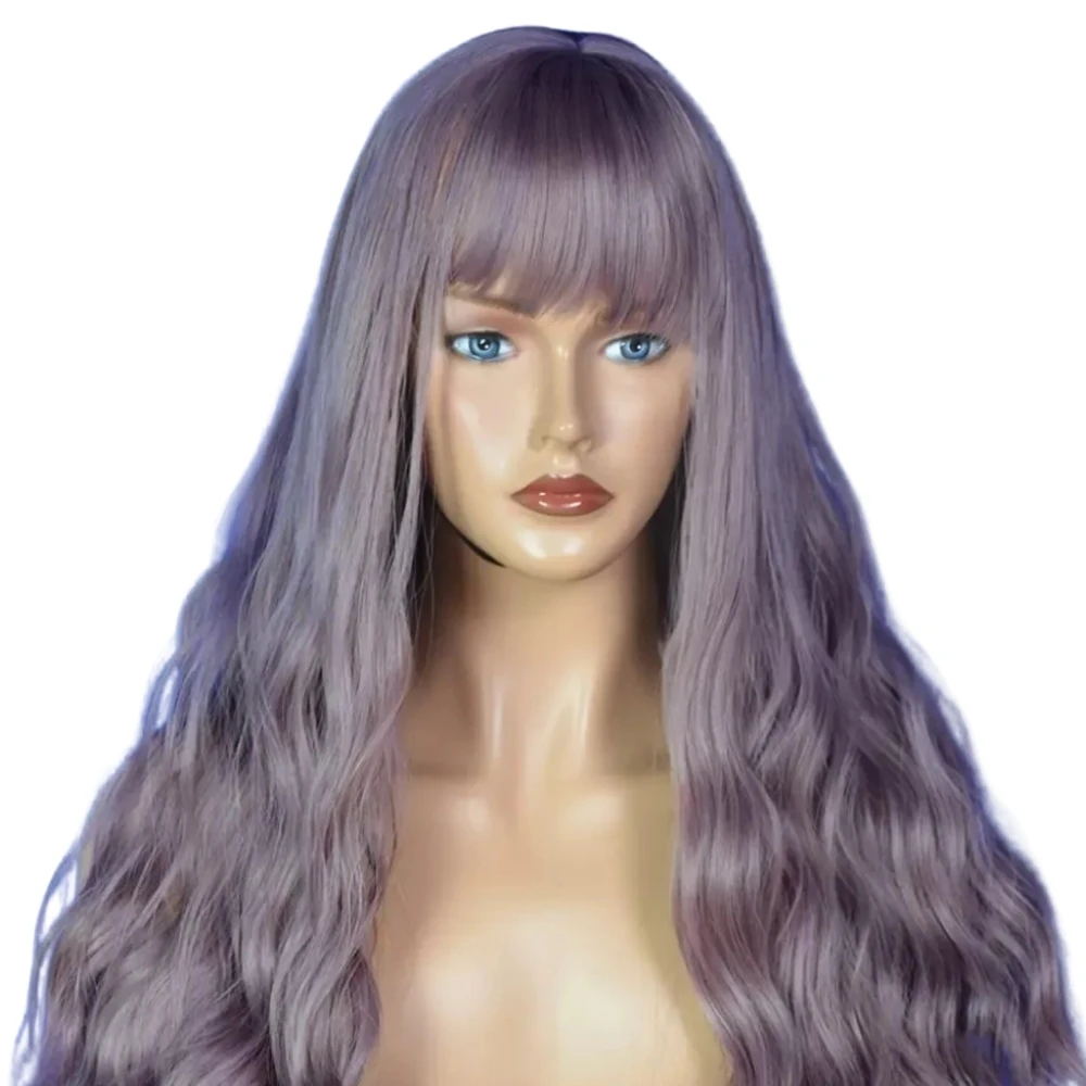 Başka Toupee Hair Kanekalon Fiber Uzun Boy Eflatun Perçemli Peruk