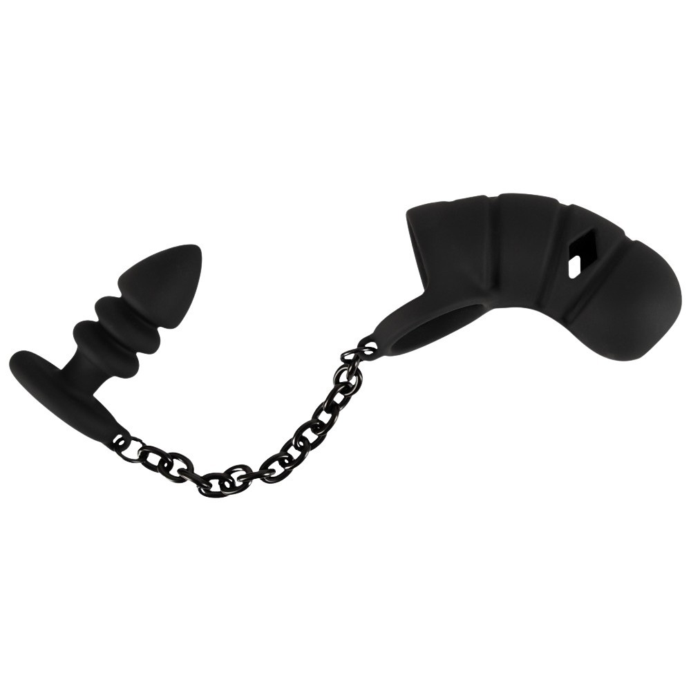 Black Velvets Cock Cage With Butt Anal Plug ve Penis Kilidi