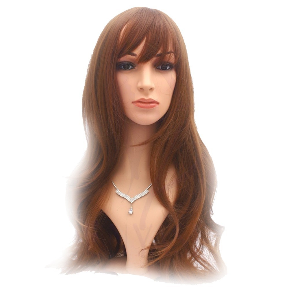 bAŞKa Toupee Hair Kanekalon Fiber Sentetik Peruk Uzun İpek Saç-Kahve