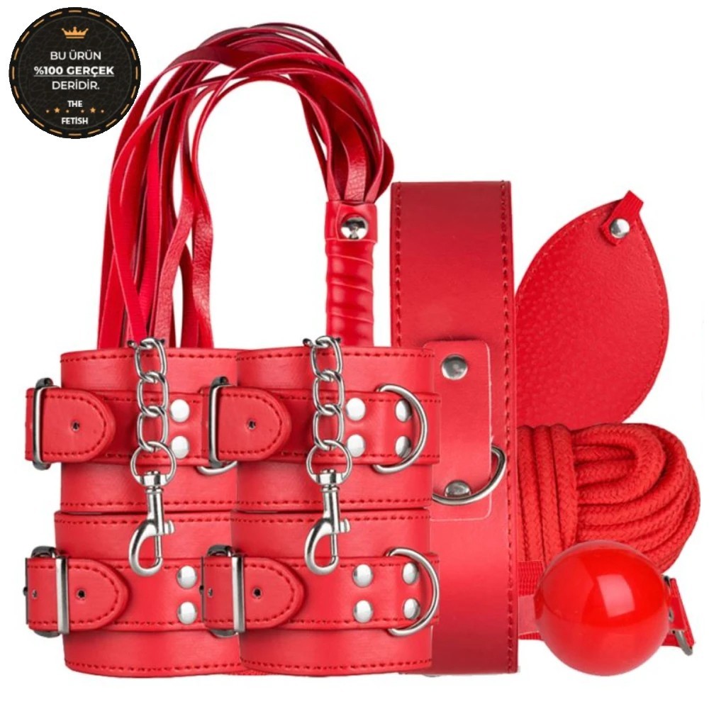 bAŞKa The Fetish Organic Leather Black 7'li Hakiki Deri Fetiş Pozisyon Seti-Kırmızı