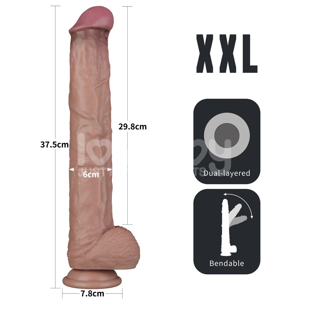 Lovetoy 14.5'' Dual Layered Bendable Silicone Cock XXL(Flesh) Et Doku Dildo LV411301