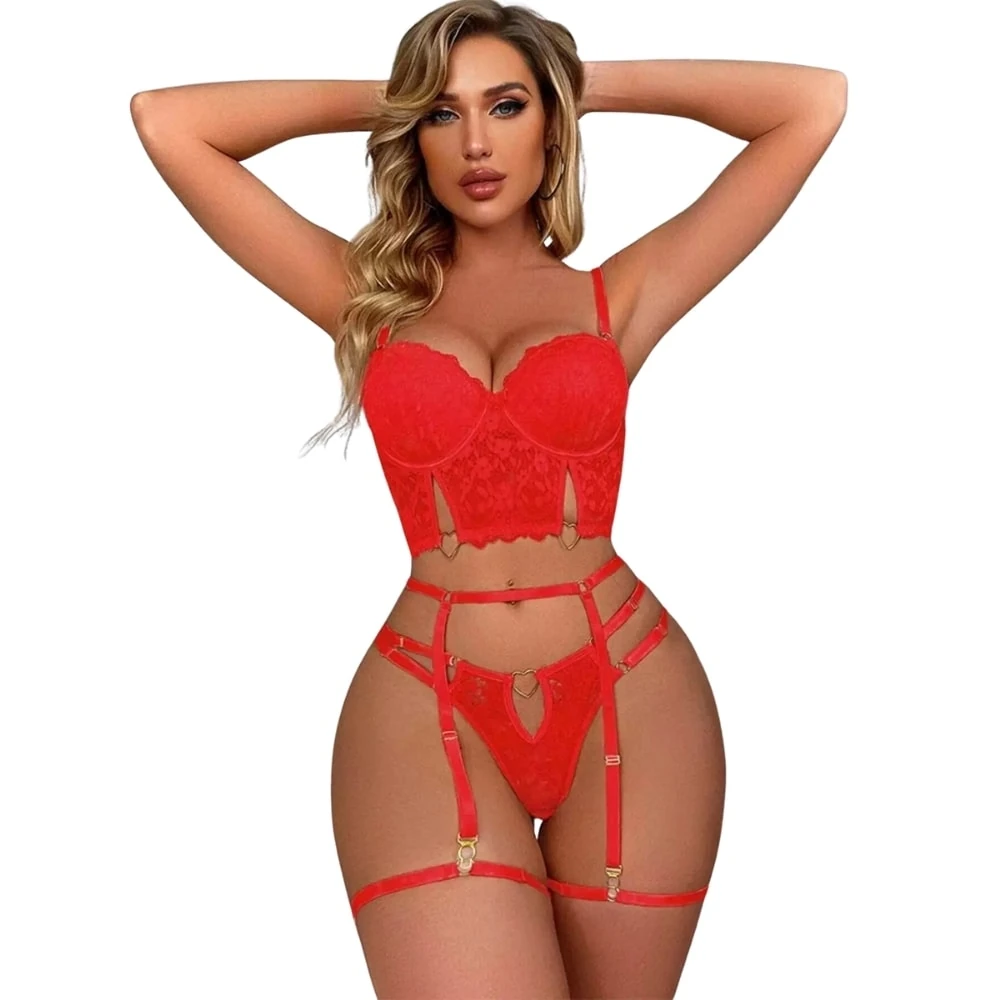 Başka Fantasy Wear Lingerie Dreams Seksi Kırmızı Büstiyerli Takım