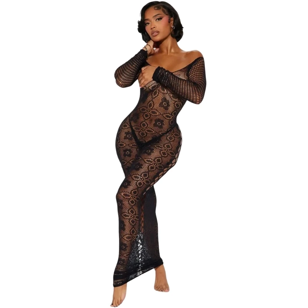 Başka Erotica Wear Özel Tasarım Dantelli Çicek Desenli Vücut Çorabı