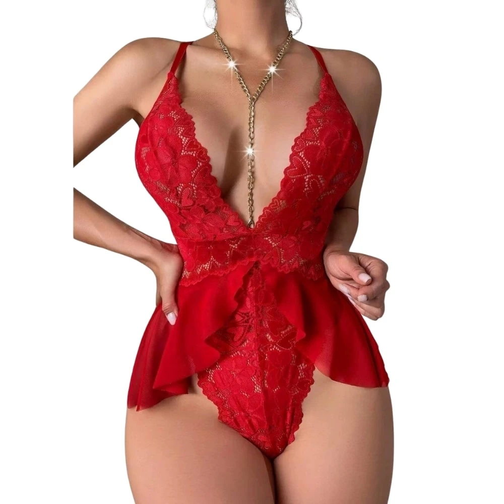 Başka Fantasy Wear Kırmızı Dantel İşlemeli Fantezi Body Gecelik