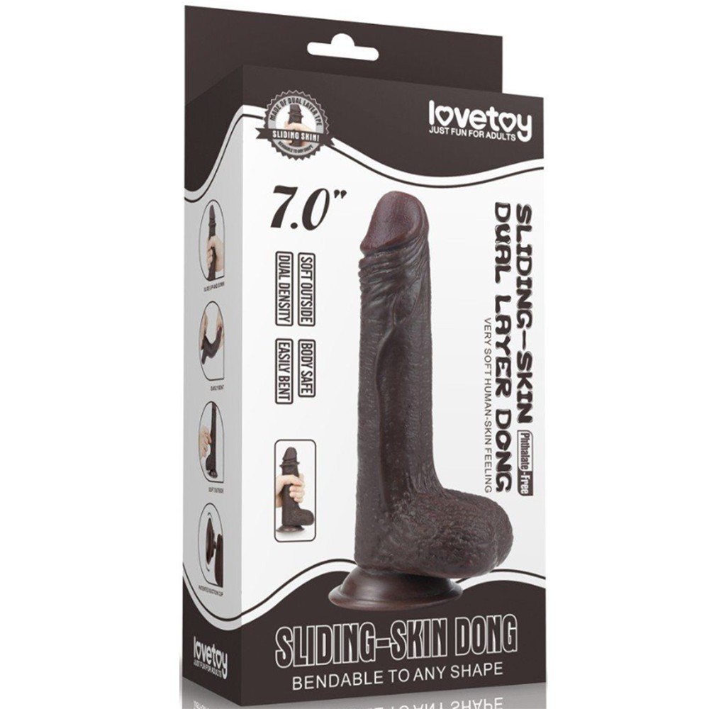 Lovetoy Sliding-Skin Dual Layered Black Dildo Deri Penetrasyon 18 cm Realistik Penis LV317011