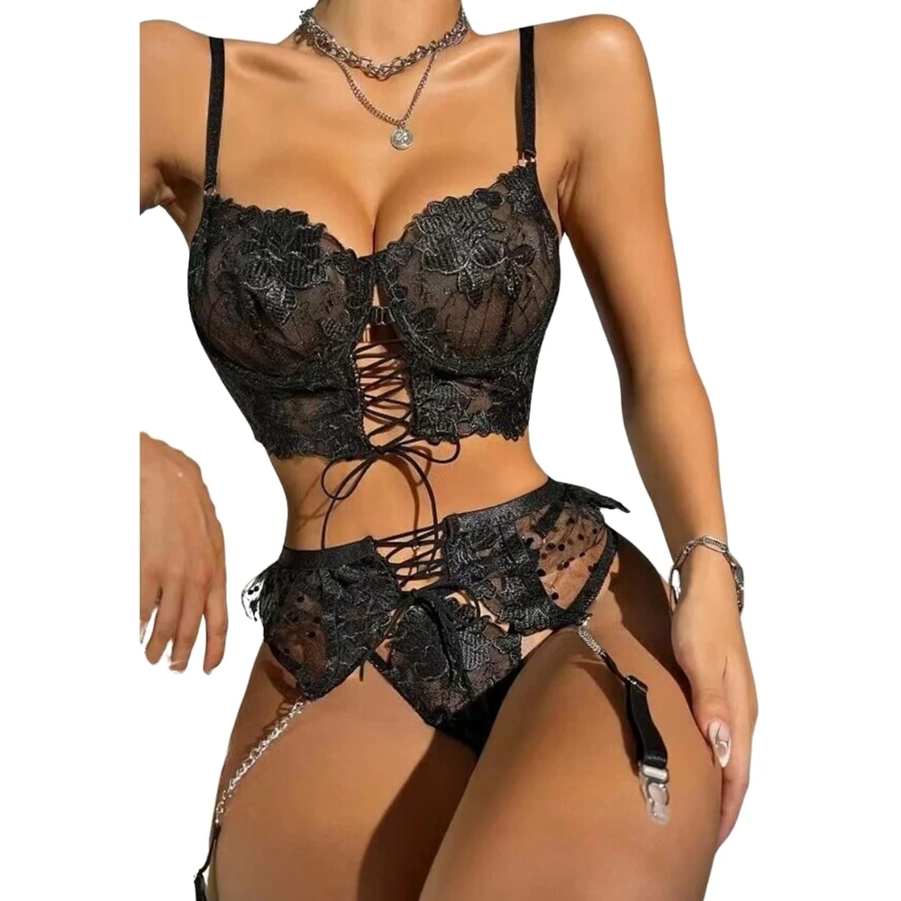 Başka Fantasy Wear Lingerie Dreams Tül ve Bağlama Detaylı Zincirli Jartiyer Takım