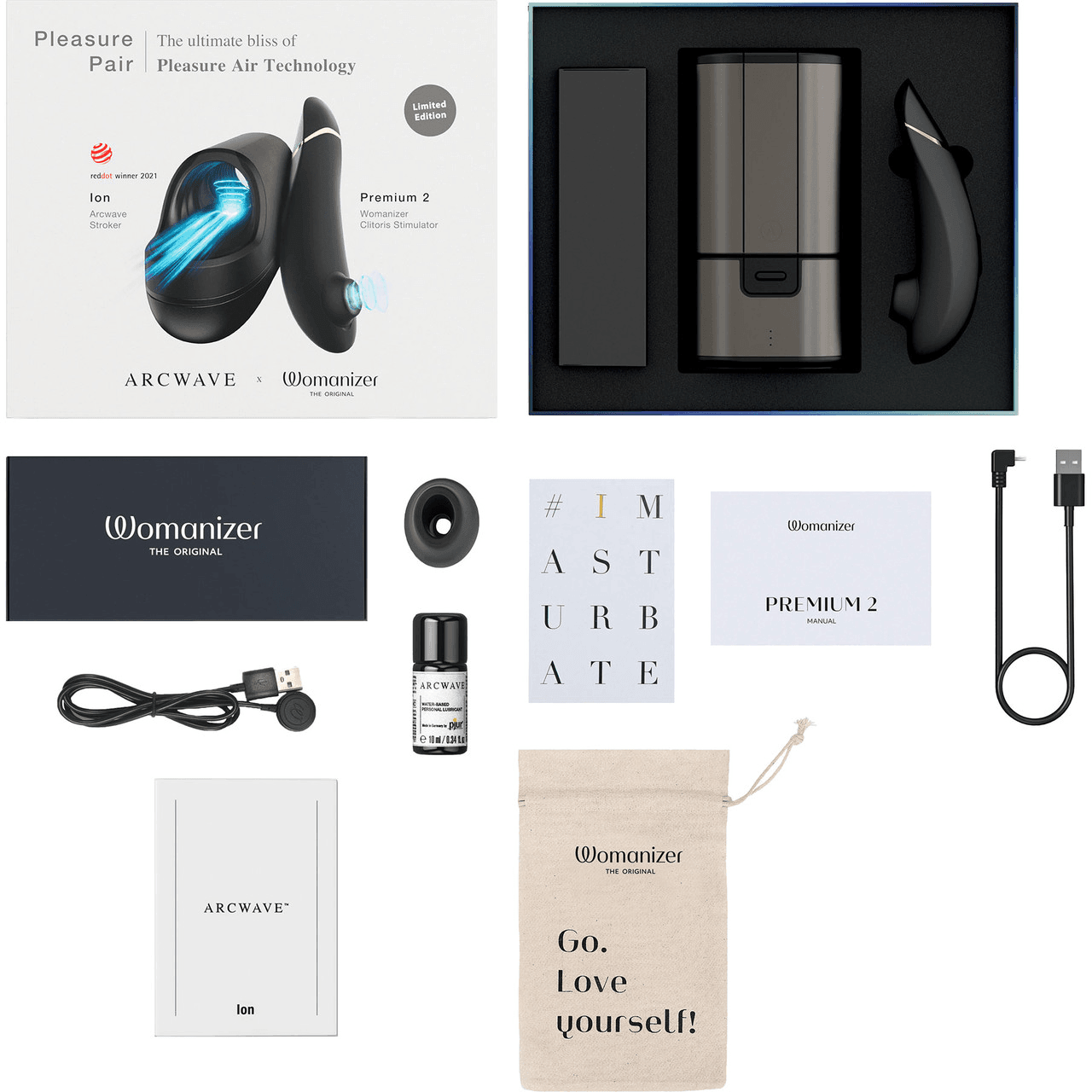 Arcwave Ion Pleasure Air Stroker ve Womanizer Premium 2 Pleasure Air Klitoris Stimülatörü ile Pleasure Çift Çiftler Kiti