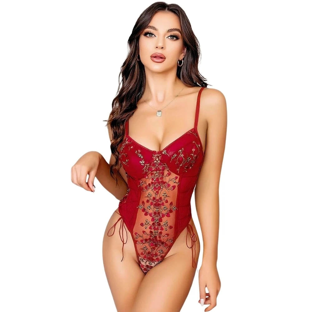 Başka Fantasy Wear Bordo Çiçek Desenli Fantezi Gecelik