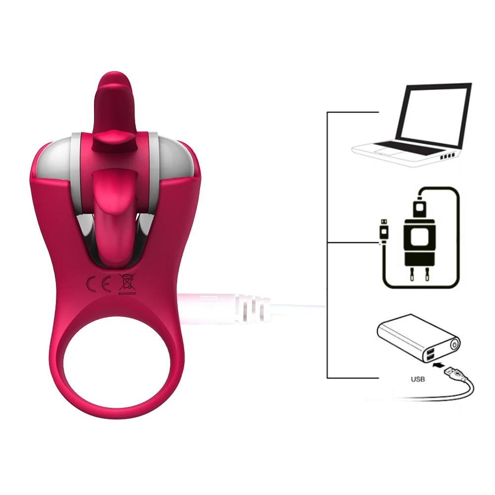 bAŞKa Licking Cock Ring  Dönebilen Dil Hareketli Penis Halkası-Pink