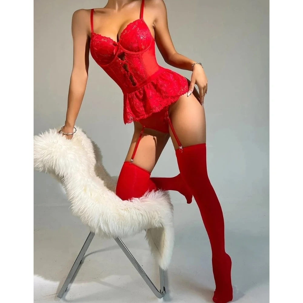 Başka Fantasy Wear Lingerie Dreams Jartiyerli Kırmızı Fantezi Gecelik