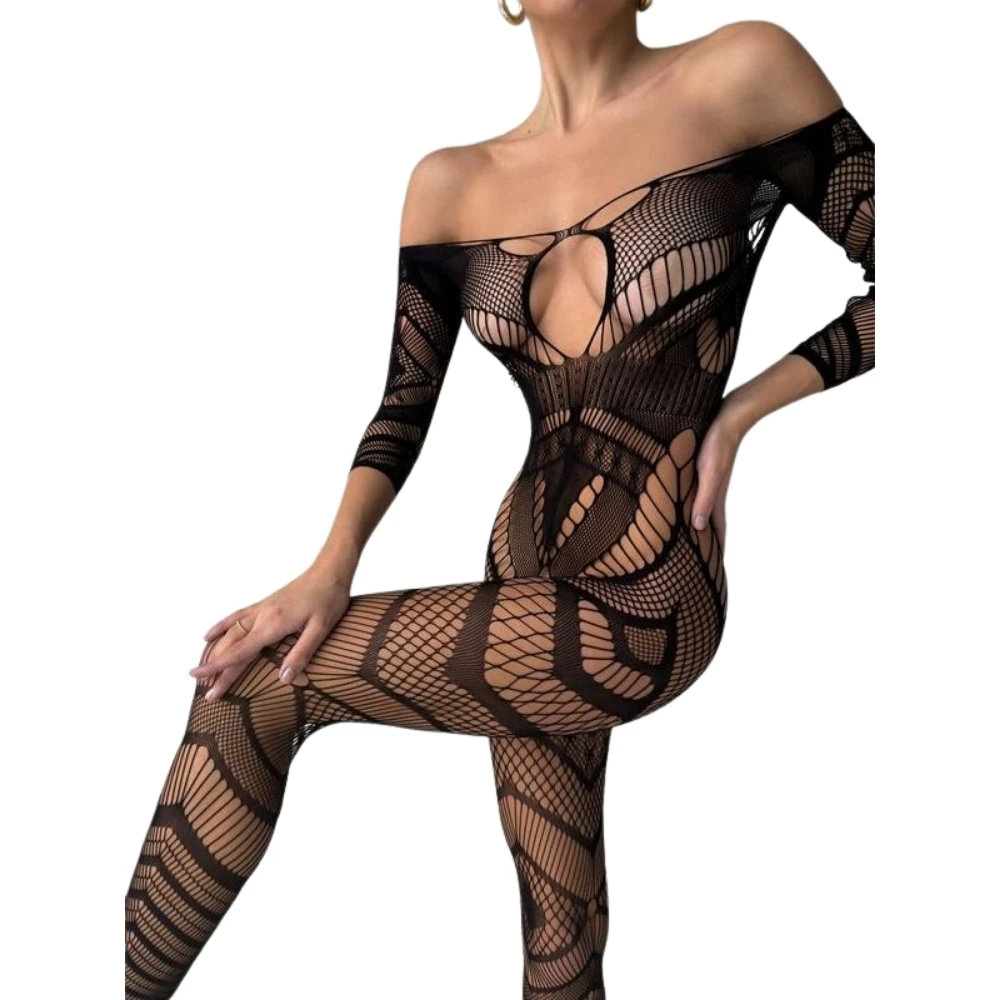 Başka Fantasy Wear Siyah Uzun Kollu Fantezi Vücut Çorabı