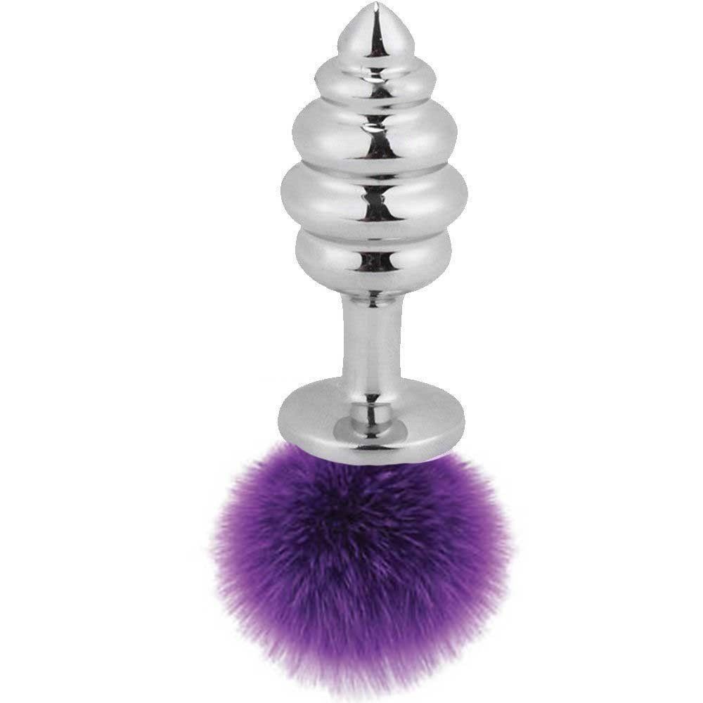 bAŞKa Bunny Tail Purple Ribbed Kuyruk Peluşlu Metal Anal Plug