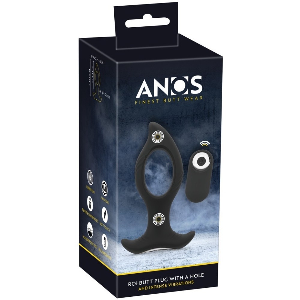 Anos Finest Butt Wear Remote Control Butt Plug With A Hole Delikli Anal Vibratör