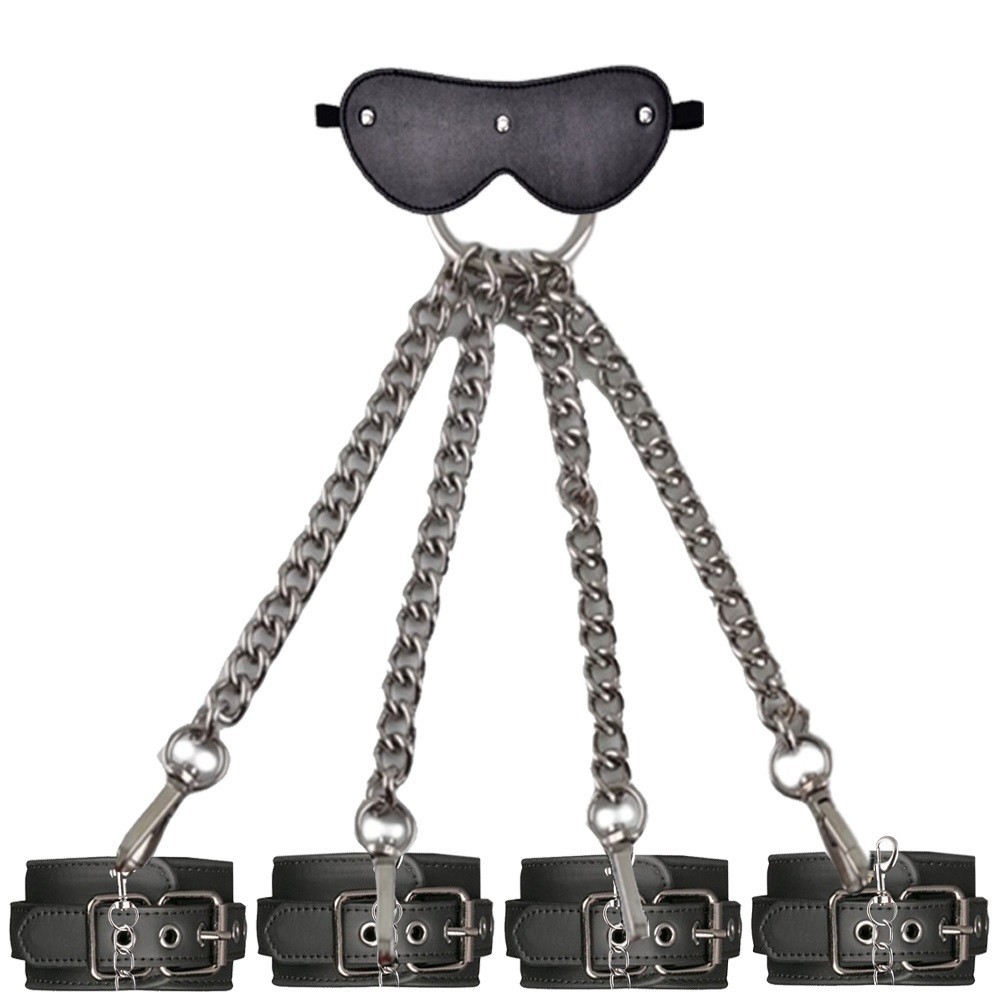 bAŞKa Fetish Fantasy Series Sentetik Deri Wrist Cuffs Zincirli El-Ayak Bağlama Kelepçe-Siyah