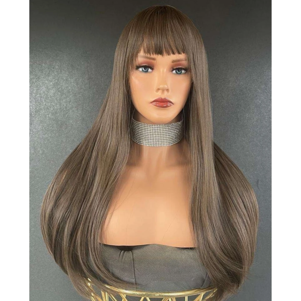 Başka Toupee Hair Kanekalon Fiber Peruk Açık Kahverengi Uzun İpek Saç