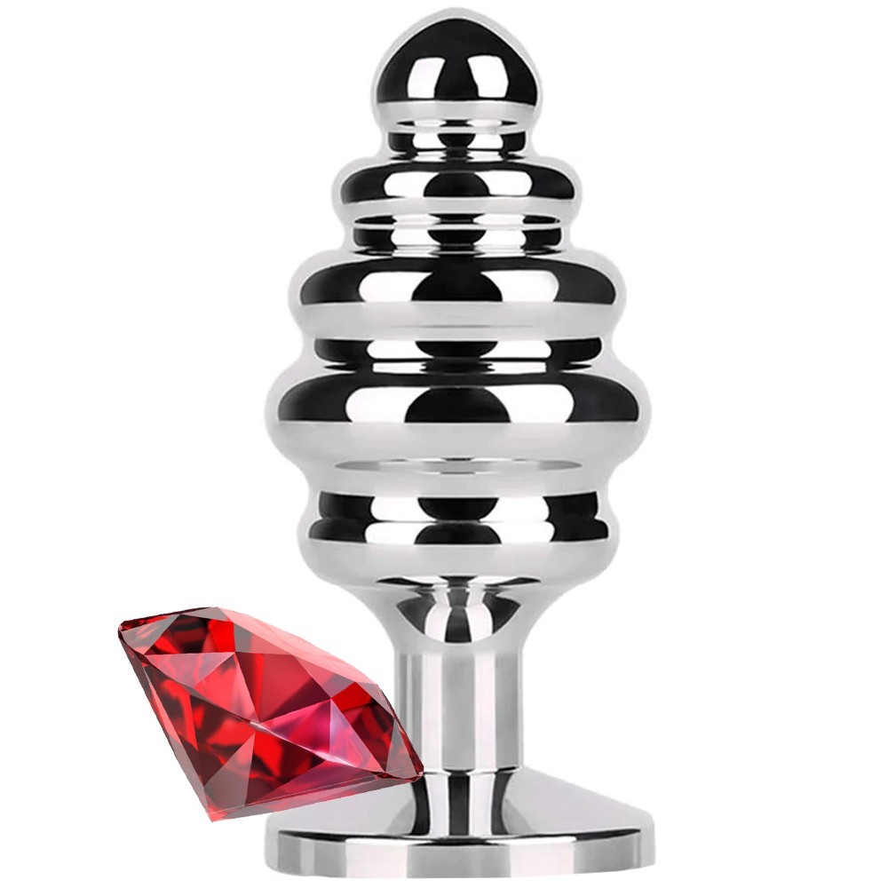 bAŞKa Anal Play Silver Ribbed Taşlı Metal Anal Plug Large
