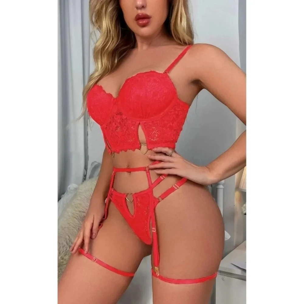 Başka Fantasy Wear Lingerie Dreams Seksi Kırmızı Büstiyerli Takım