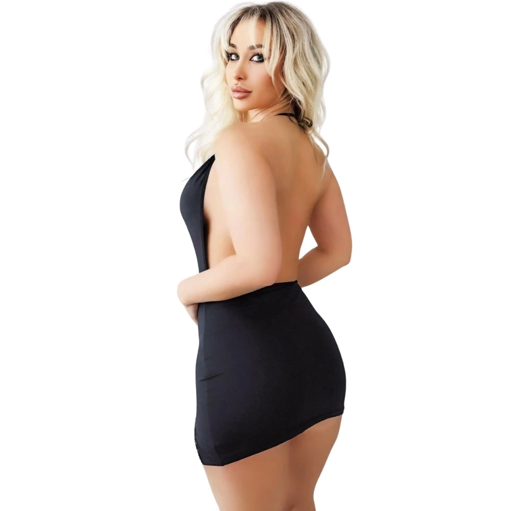 Başka Fantasy Wear Bacak Kısmı Boncuk Detaylı Siyah Mini Fantezi Gecelik