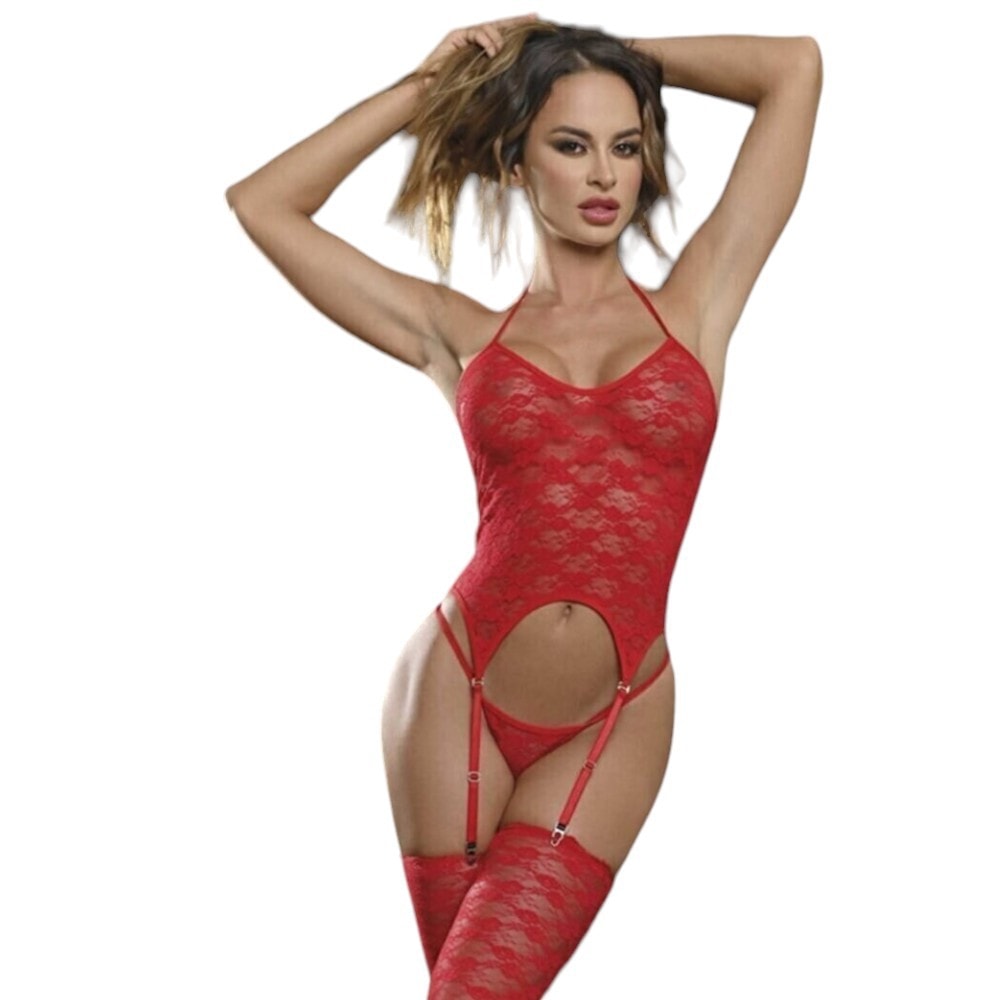 bAŞKa Fantasy Wear Lingerie Dreams Dantelli Seksi Kırmıız Vücut Çorabı