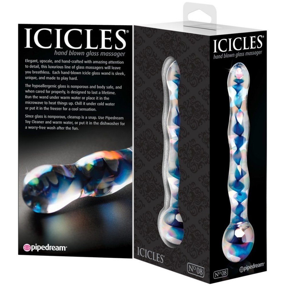 Pipedream İcicles No. 8 Hand Blown Glass Massager Cam Dildo