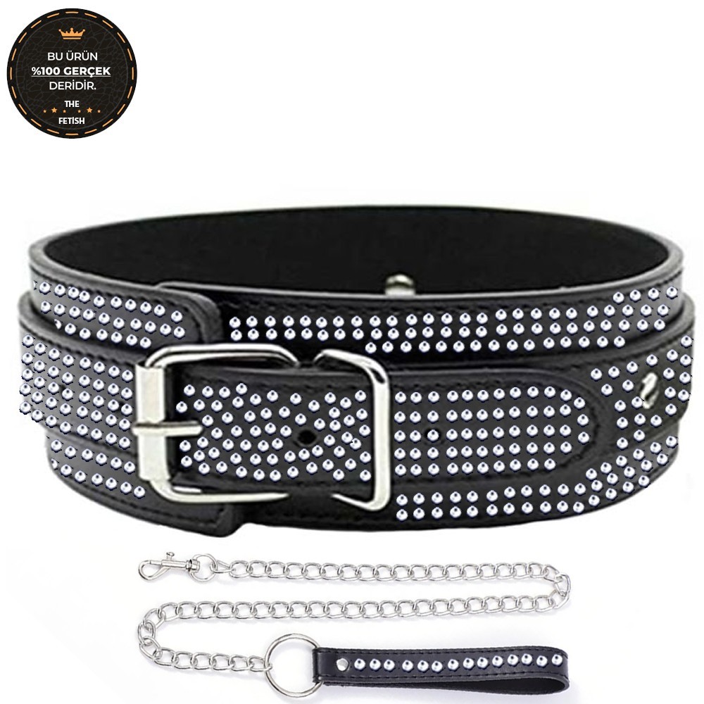 bAŞKa The Fetish Organic Leather Diamond Collar Taşlı Fetiş Tasma-Siyah