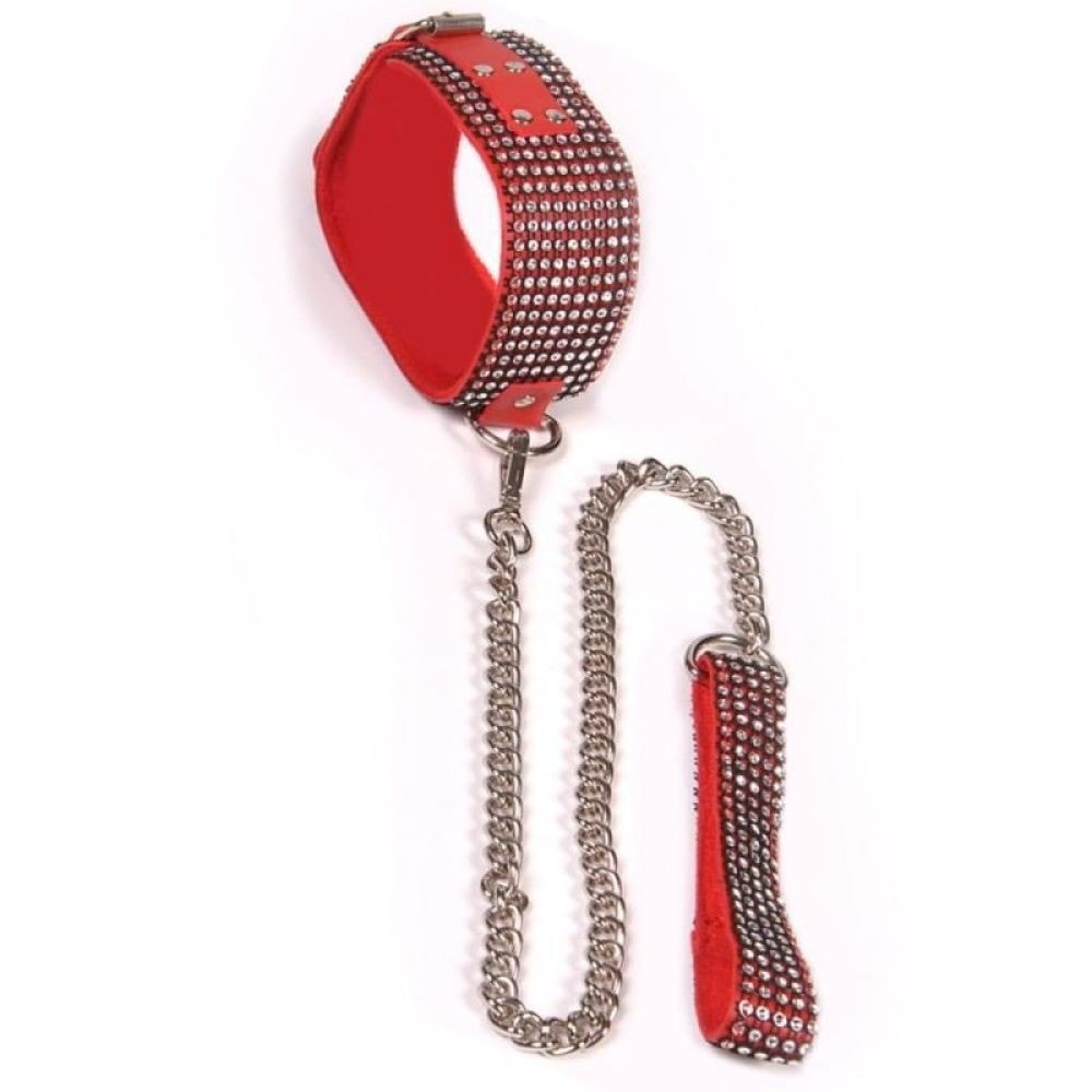 bAŞKa The Fetish Organic Leather Diamond Collar Taşlı Fetiş Tasma-Kırmızı