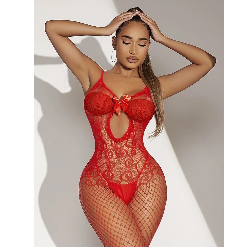 bAŞKa Vivaldy Fiyonk Detaylı Seksi Vücut Çorabı-Kırmızı