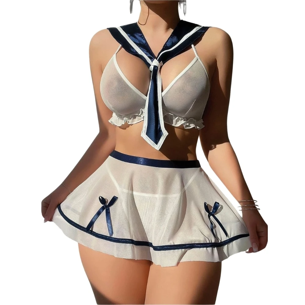 Başka Fantasy Wear Şık Fiyonk Detaylı Tül Etekli Denizci Kız Kostümü