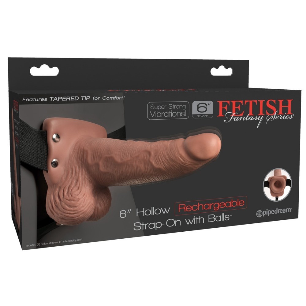 Pipedream Fetish Fantasy Series Hollow Vibrating Strap-On with Balls 6 Inch