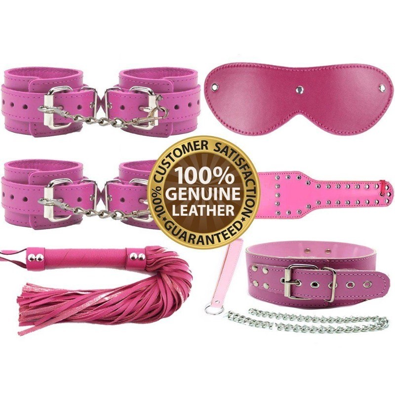 bAŞKa The Fetish Organic Leather Black 7'li Hakiki Deri Fetiş Pozisyon Seti-Pembe