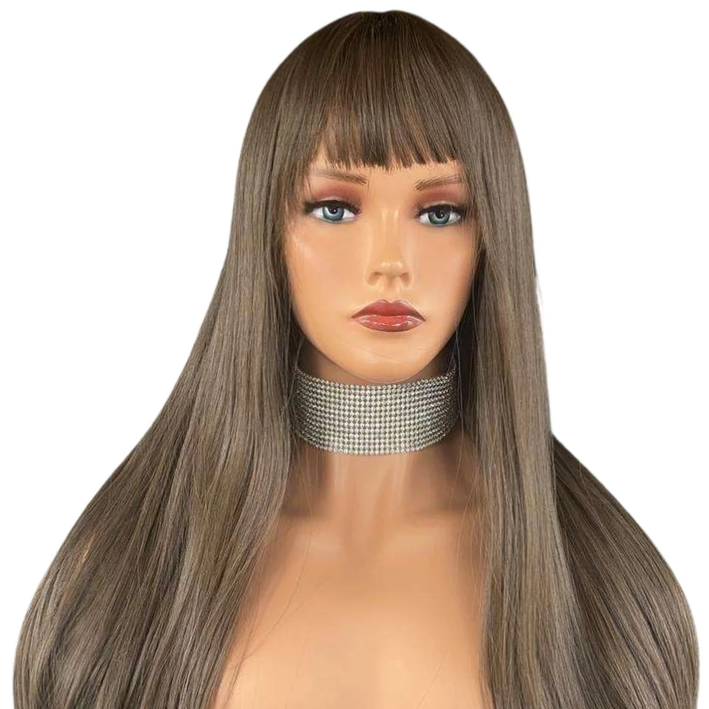 Başka Toupee Hair Kanekalon Fiber Peruk Açık Kahverengi Uzun İpek Saç