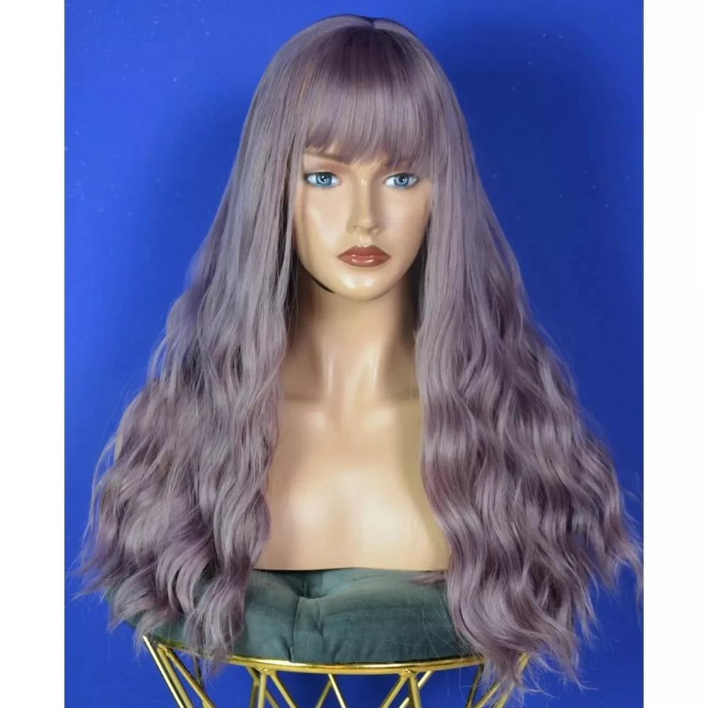 Başka Toupee Hair Kanekalon Fiber Uzun Boy Eflatun Perçemli Peruk