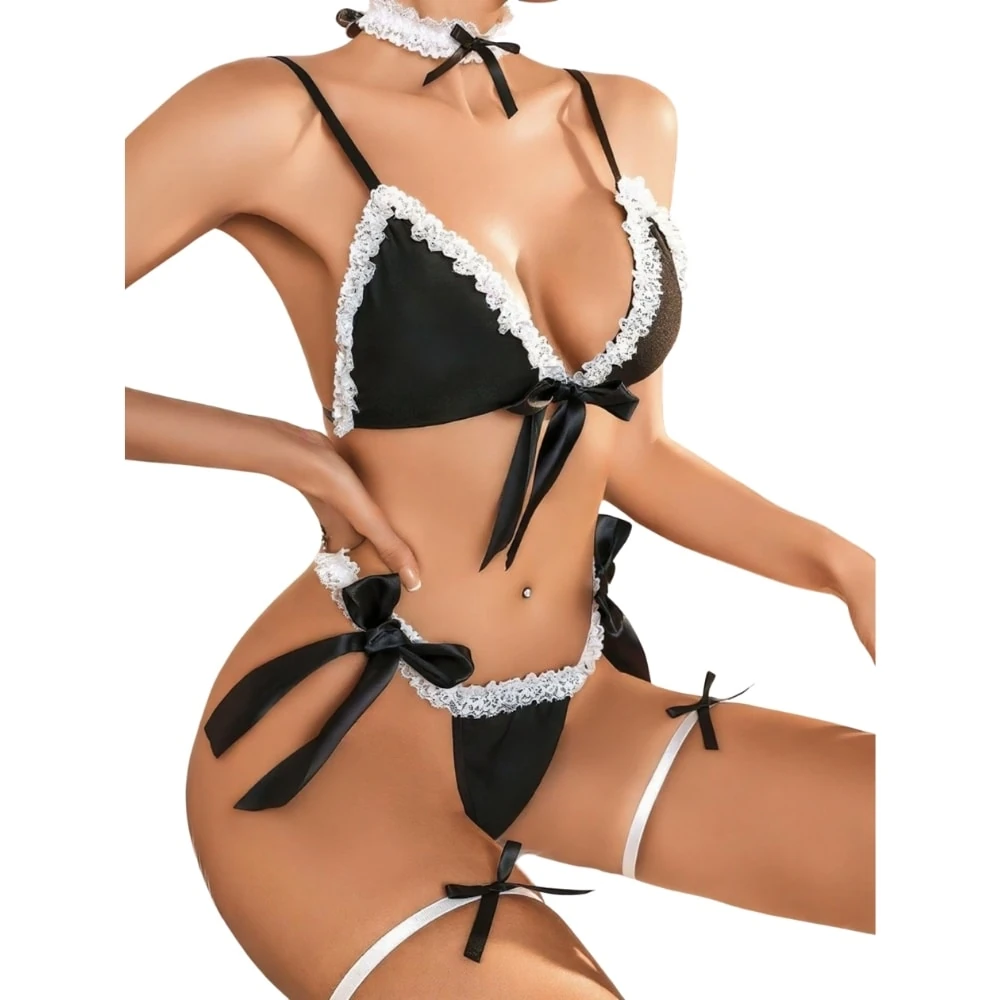 Başka Fantasy Wear Boyunluklu Bacak Aksesuarlı Fantezi Hizmetçi Kostümü