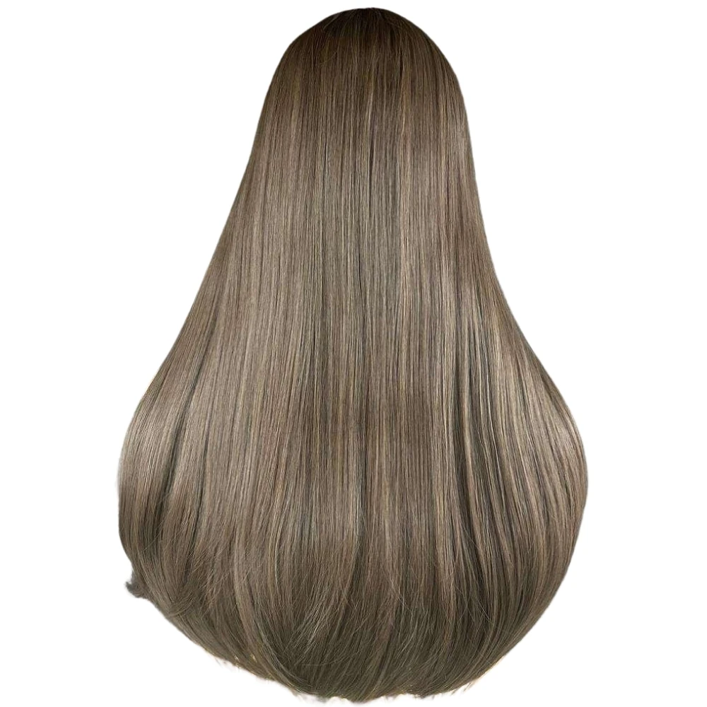 Başka Toupee Hair Kanekalon Fiber Peruk Açık Kahverengi Uzun İpek Saç