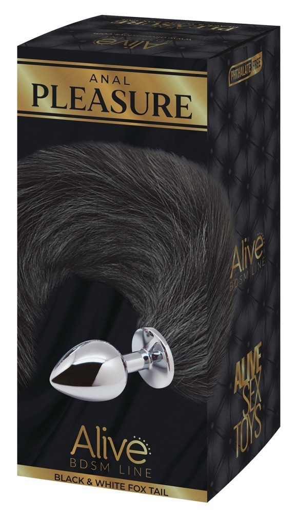 Alive Black and White Fox Tail M Butt Plug Metal Kuyruklu Anal Plug