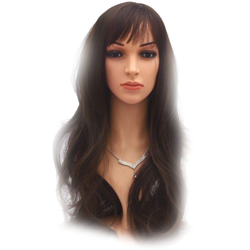 bAŞKa Toupee Hair Kanekalon Fiber Sentetik Peruk Uzun İpek Saç-Siyah