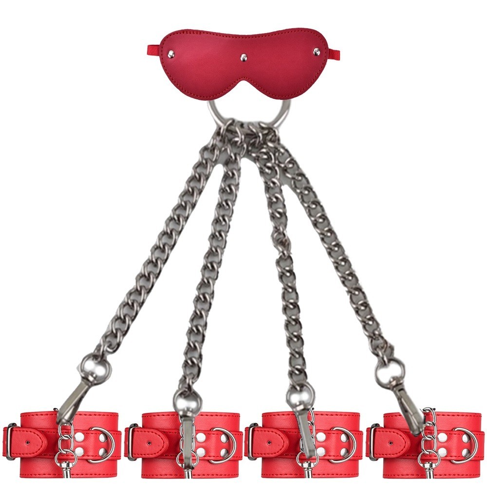 bAŞKa Fetish Fantasy Series Sentetik Deri Wrist Cuffs Red Zincirli El-Ayak Bağlama Kelepçe