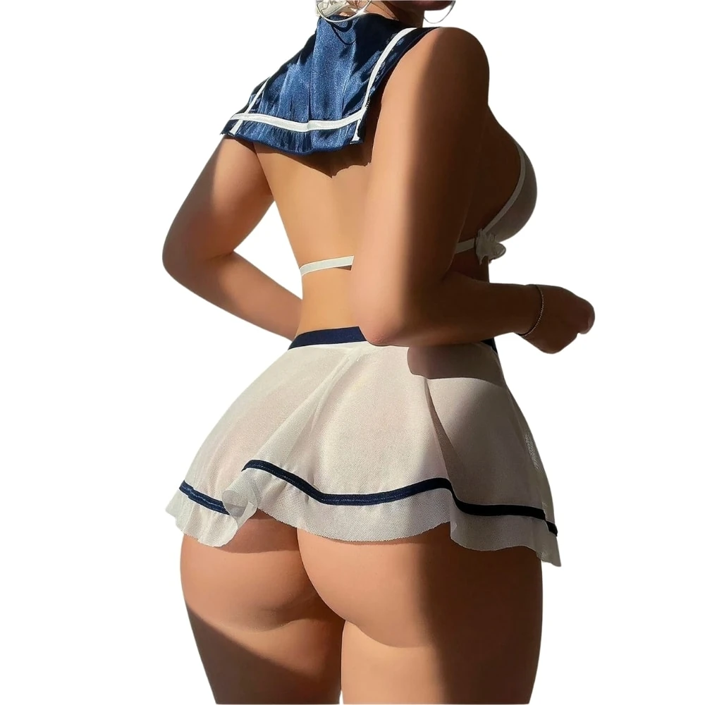 Başka Fantasy Wear Şık Fiyonk Detaylı Tül Etekli Denizci Kız Kostümü