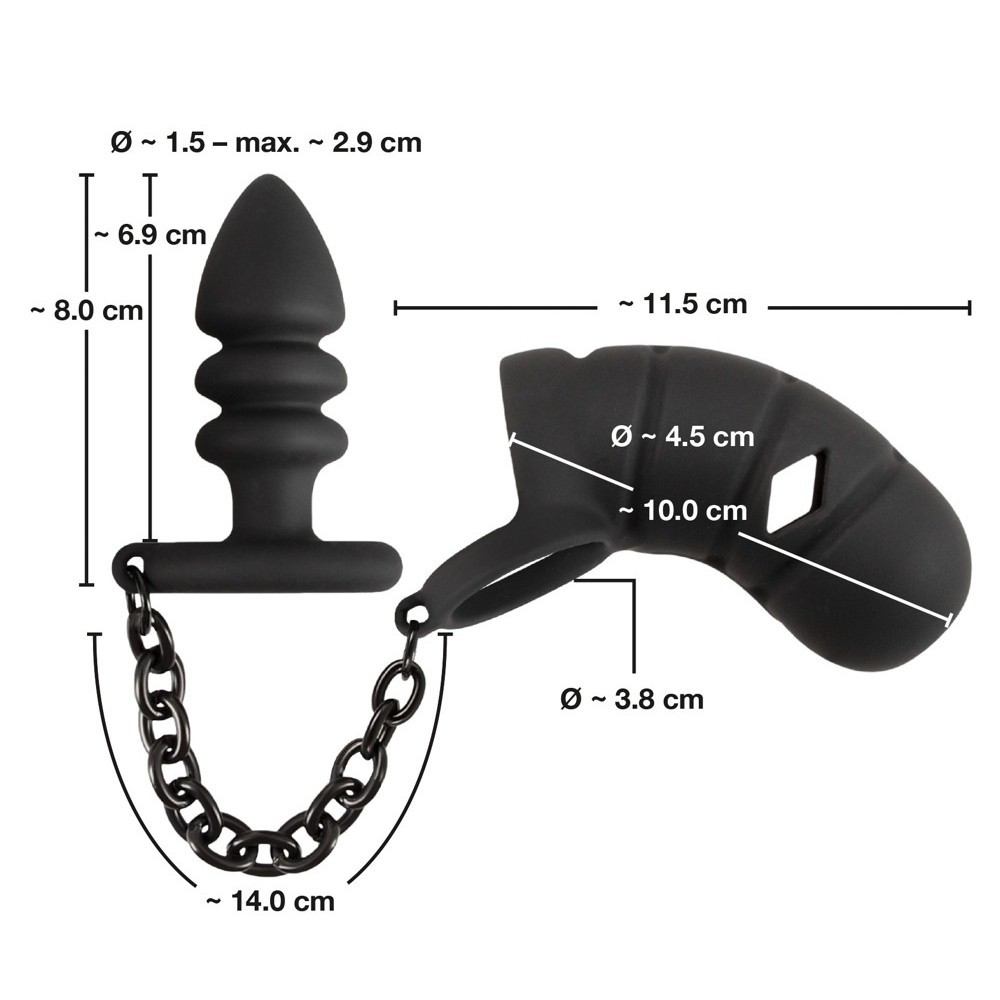 Black Velvets Cock Cage With Butt Anal Plug ve Penis Kilidi